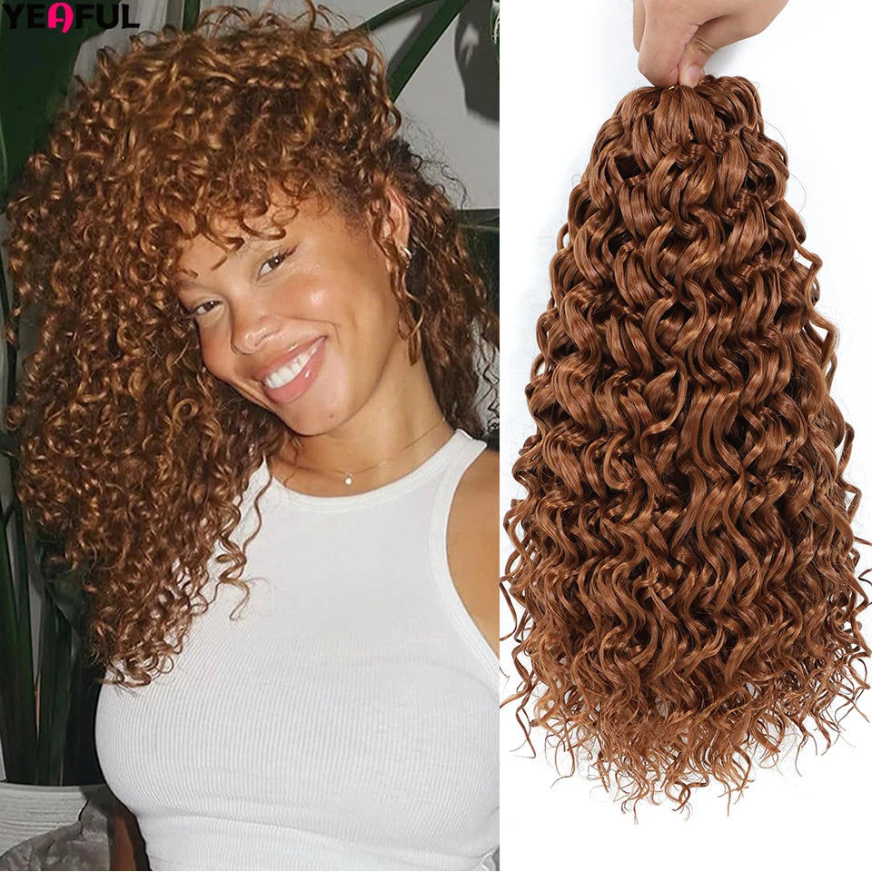 Curl Crochet Hair 14inch 1-8 Packs Ombre Brown Water Wave Curly Braiding