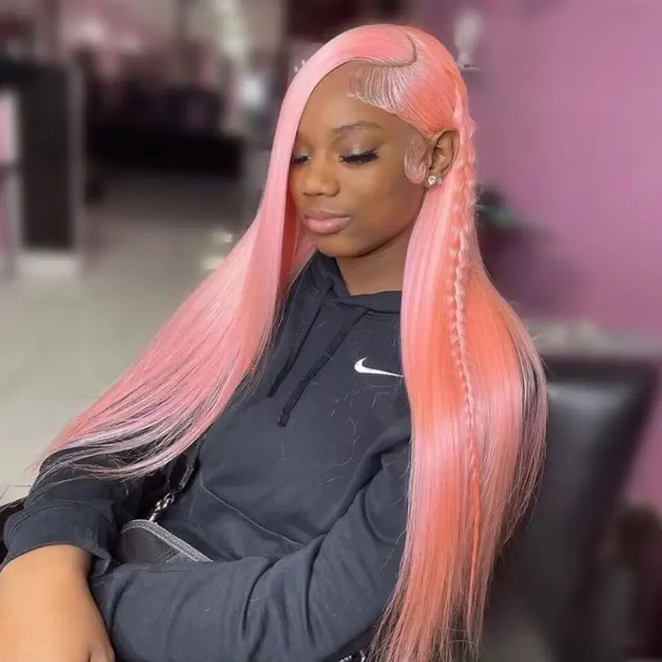 13x4 Pink Wig Lace Front Human Hair Brazilian HD Frontal Pre Plucked