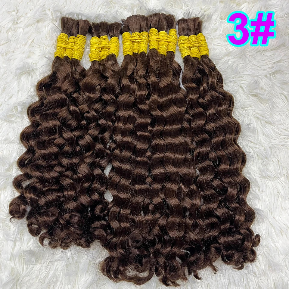 Human Hair Bulk Bundles Curly Water Wave Deep Remy Braiding No Weft