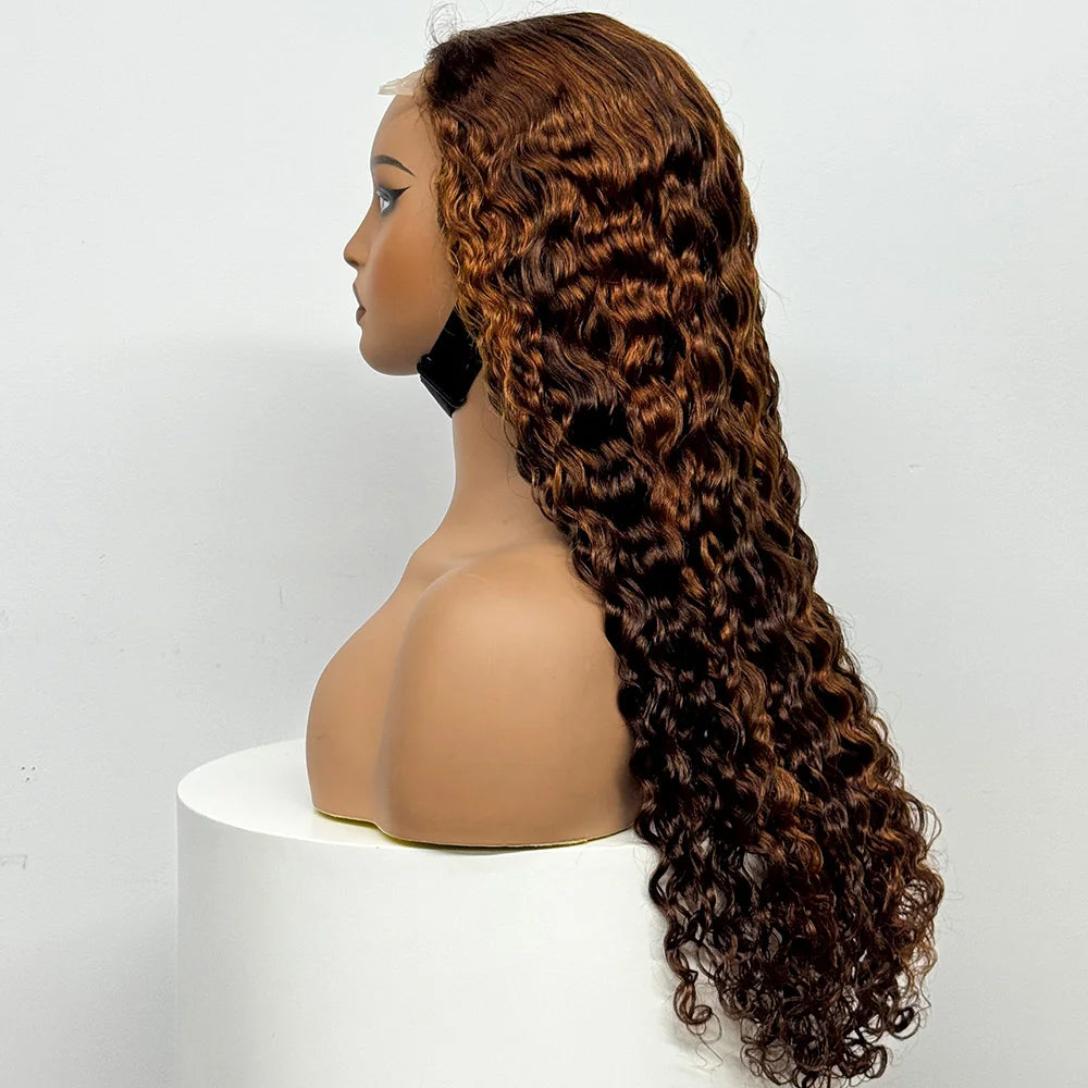 Water Wave Human Hair Lace Closure Wig, 4x4 Transparent Lace, 300% Density