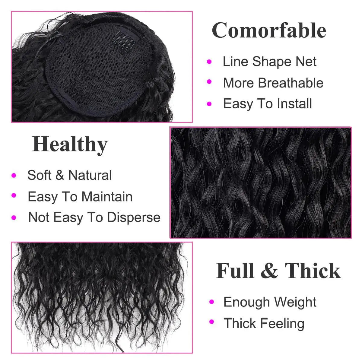 Synthetic Wig 24inch Long Curly Wave Drawstring Ponytail HairPieces Extension Heat Resistant Clip in Girl