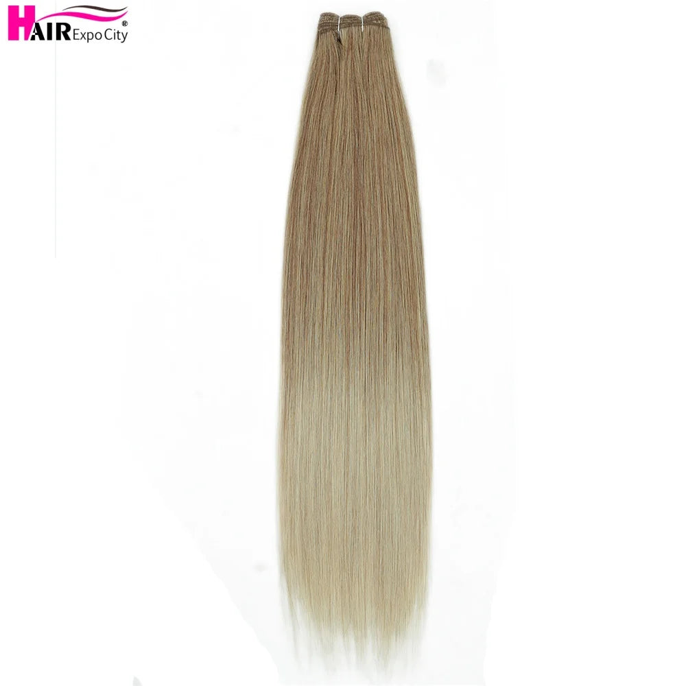 Bone Straight Synthetic Hair Bundles Ombre Blonde Weft Super Long Weave Extensions