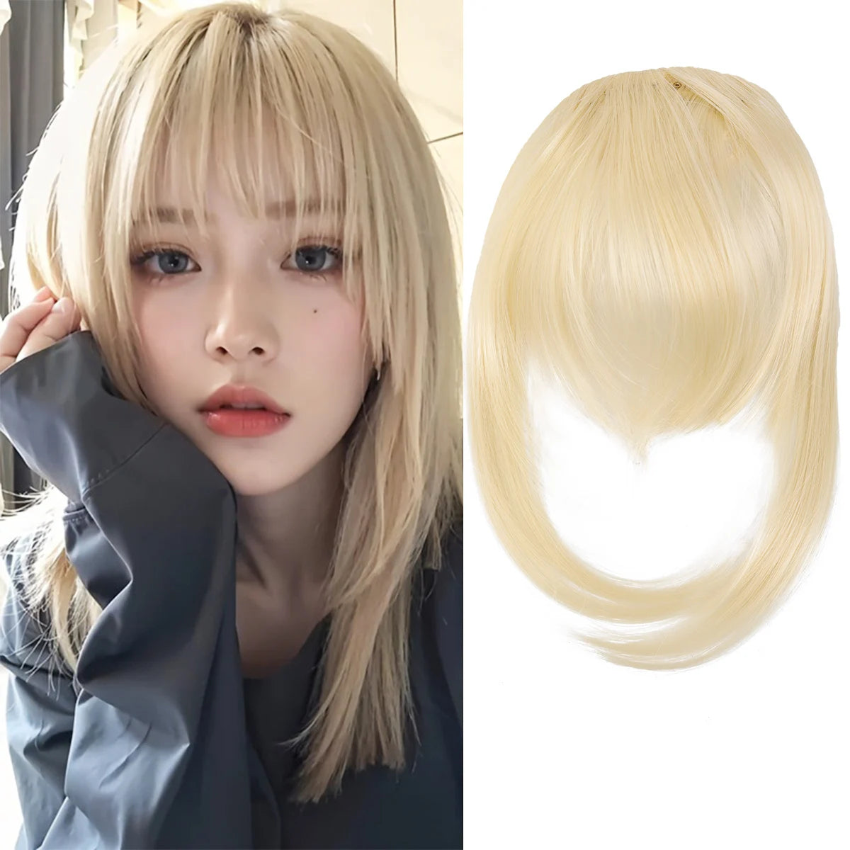 Synthetic high-level comic bangs wig women's forehead clip bangs heat-resistant natural black for