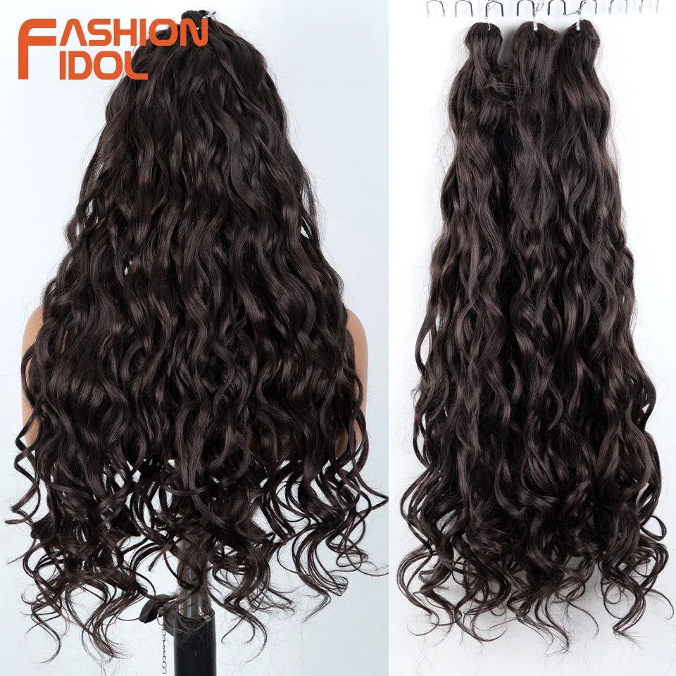 24 Inch Deep Wave Synthetic Braiding Hair, 3 Pcs, Water Wave, Ombre Grey Crochet Hair