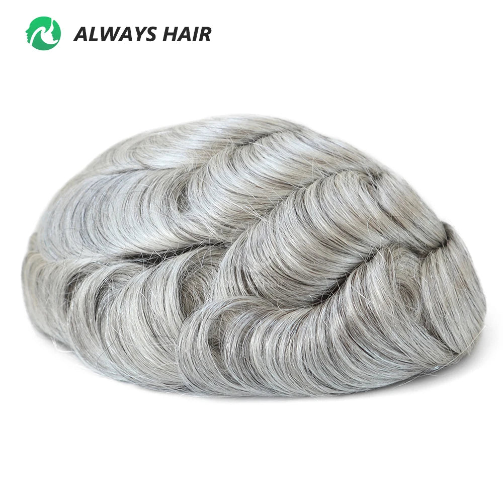 6 Inches Indian Hair Prosthesis Man Human Hair Natural 12-14 Polyskin Gray Human Capillary Prosthesis for Men