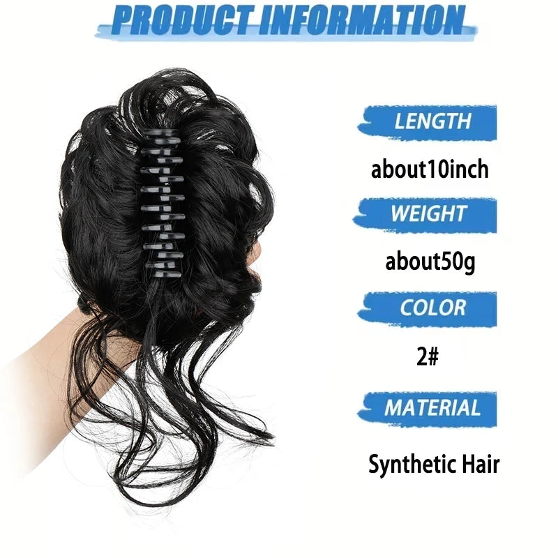 Synthetic Short Wavy Curly Messy Elegant Bun Hair Piece Claw Clip Tousled