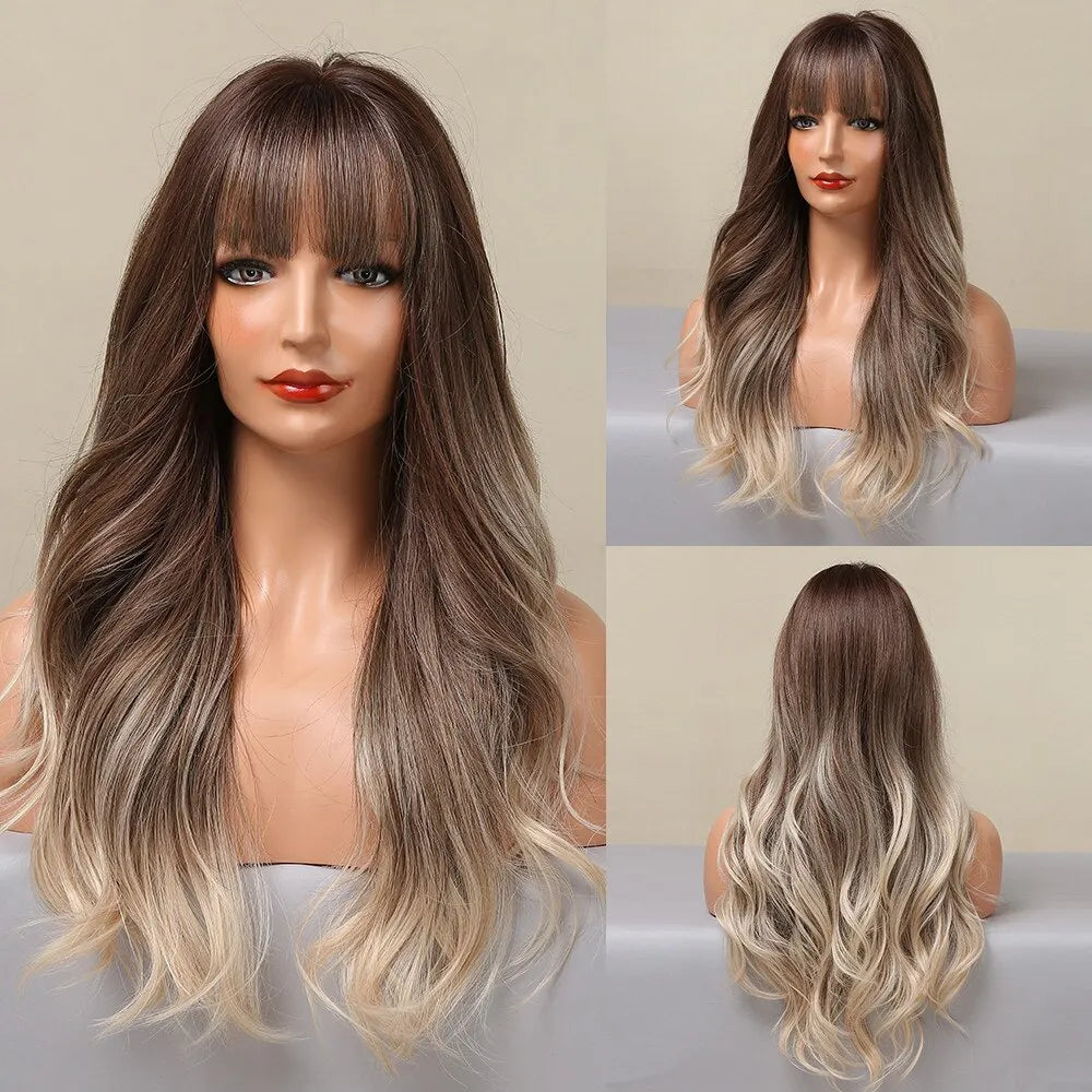 Long Water Wave Wig Bangs White Colorful Cosplay Silky Daily Party Natural