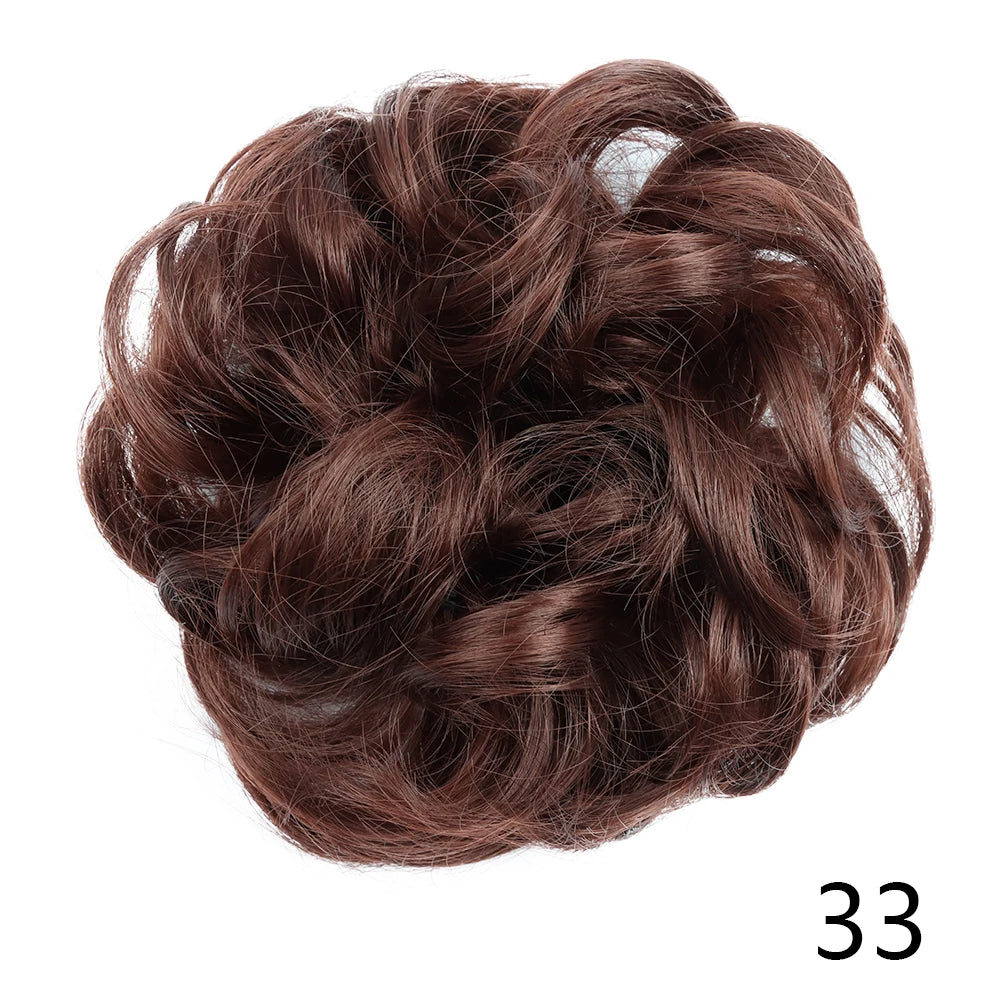 Synthetic Hair Bun Wig Donut Wavy Elastic Rubber Scrunchie Pieces Ladies Ponytail