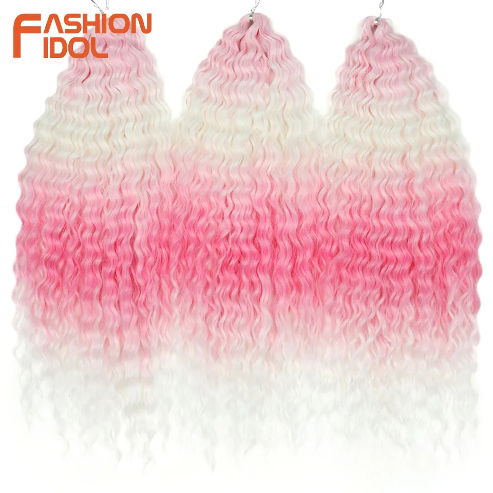 Synthetic Twist Crochet Curly Hair Water Wave Braid Ombre Blonde Brown Deep