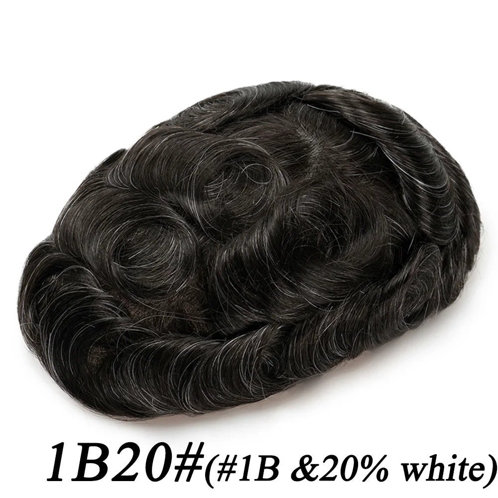 Lace Base Toupee Swiss Front PU Natural Hairline Wig Human Hair Prosthesis