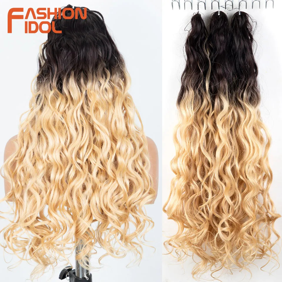 24 Inch Deep Wave Synthetic Braiding Hair, 3 Pcs, Water Wave, Ombre Grey Crochet Hair