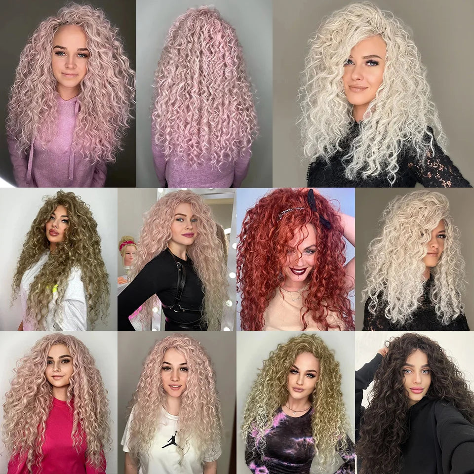 Synthetic Hair Deep Wave Twist Crochet Braid Afro Curl Ombre Blonde Pink