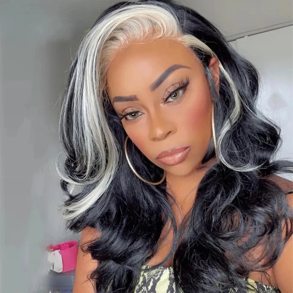 180% Density Brown Roots Ash Blonde Body Wave Lace Frontal Wig, 13x4, Ombre, Synthetic Blend