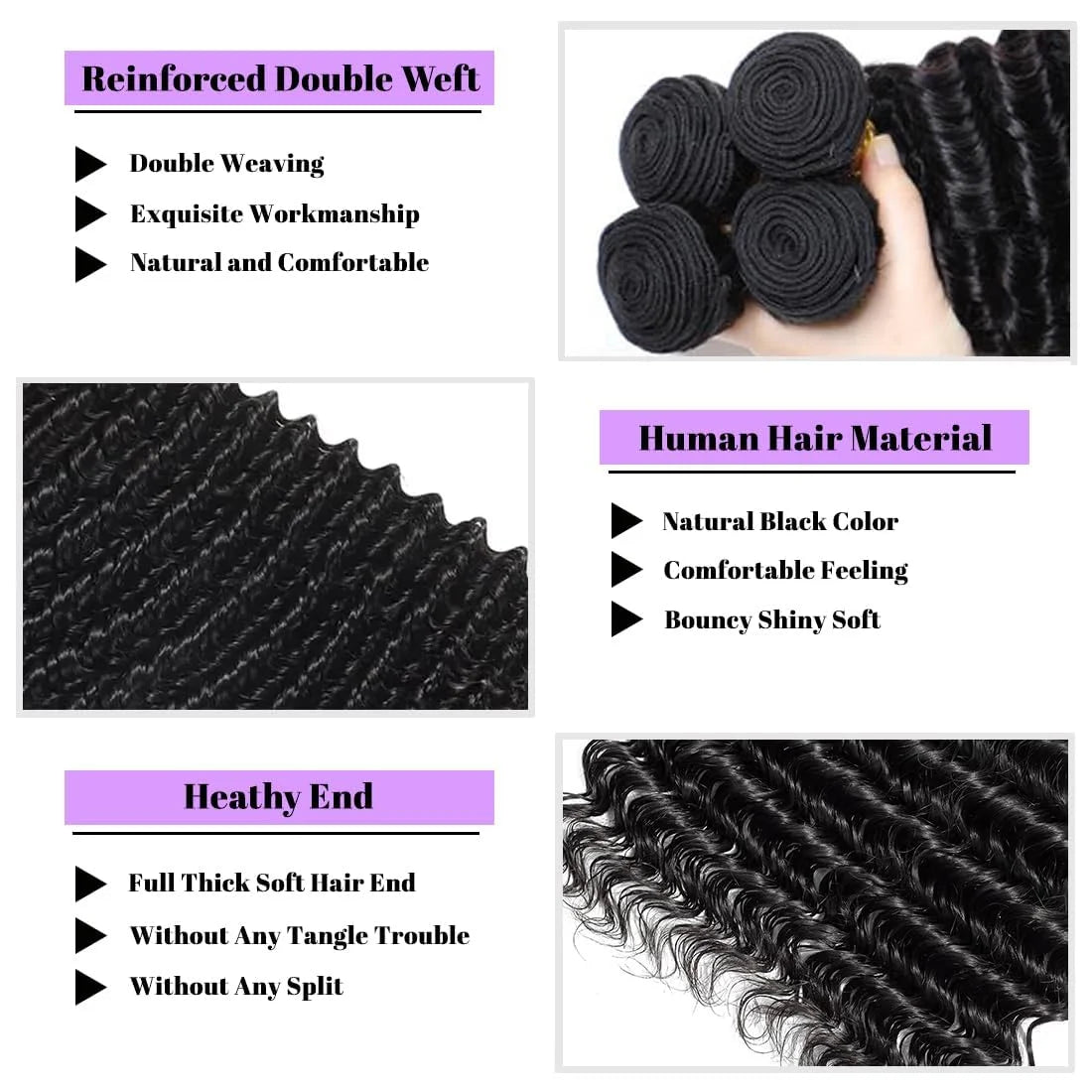 Deep Wave Natural Color Bundles Brazilian Hair Extension Remy One Weave Unprocessed