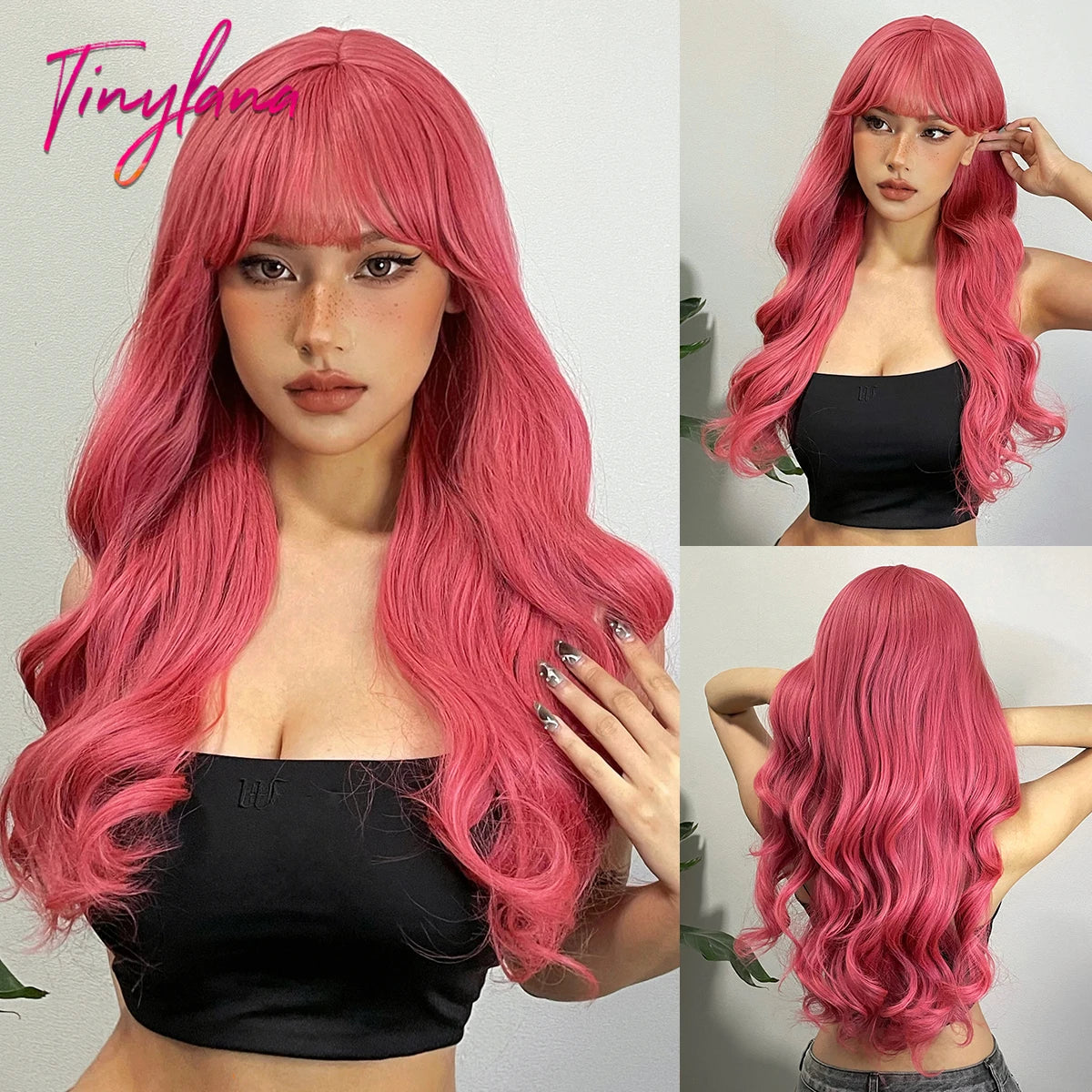 Super Long Black Wavy Synthetic Wigs Bangs Afro Dark Water Wave Halloween