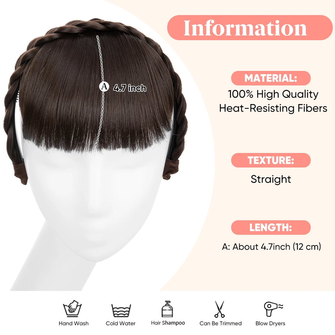 Synthetic Headband Bangs Extension Fake Hair Blunt Fringe Without Long Sides Natural