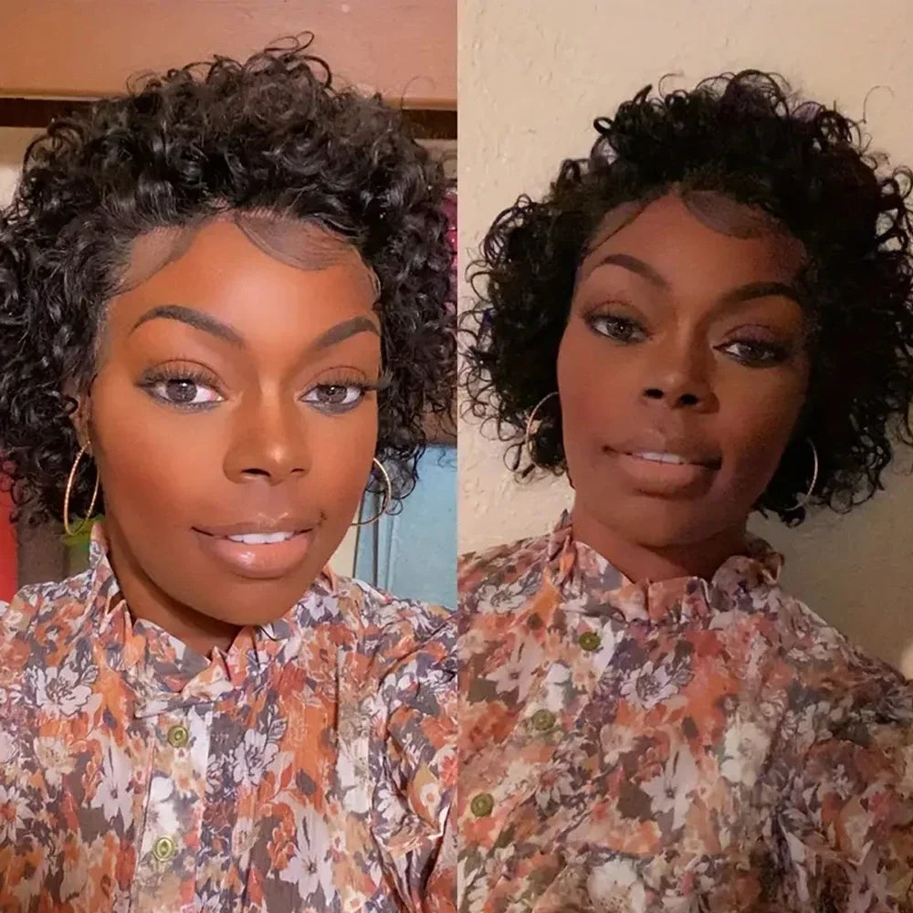 Pixie Cut Wig Transparent Lace Front Human Hair Short Curly Bob Brazilian