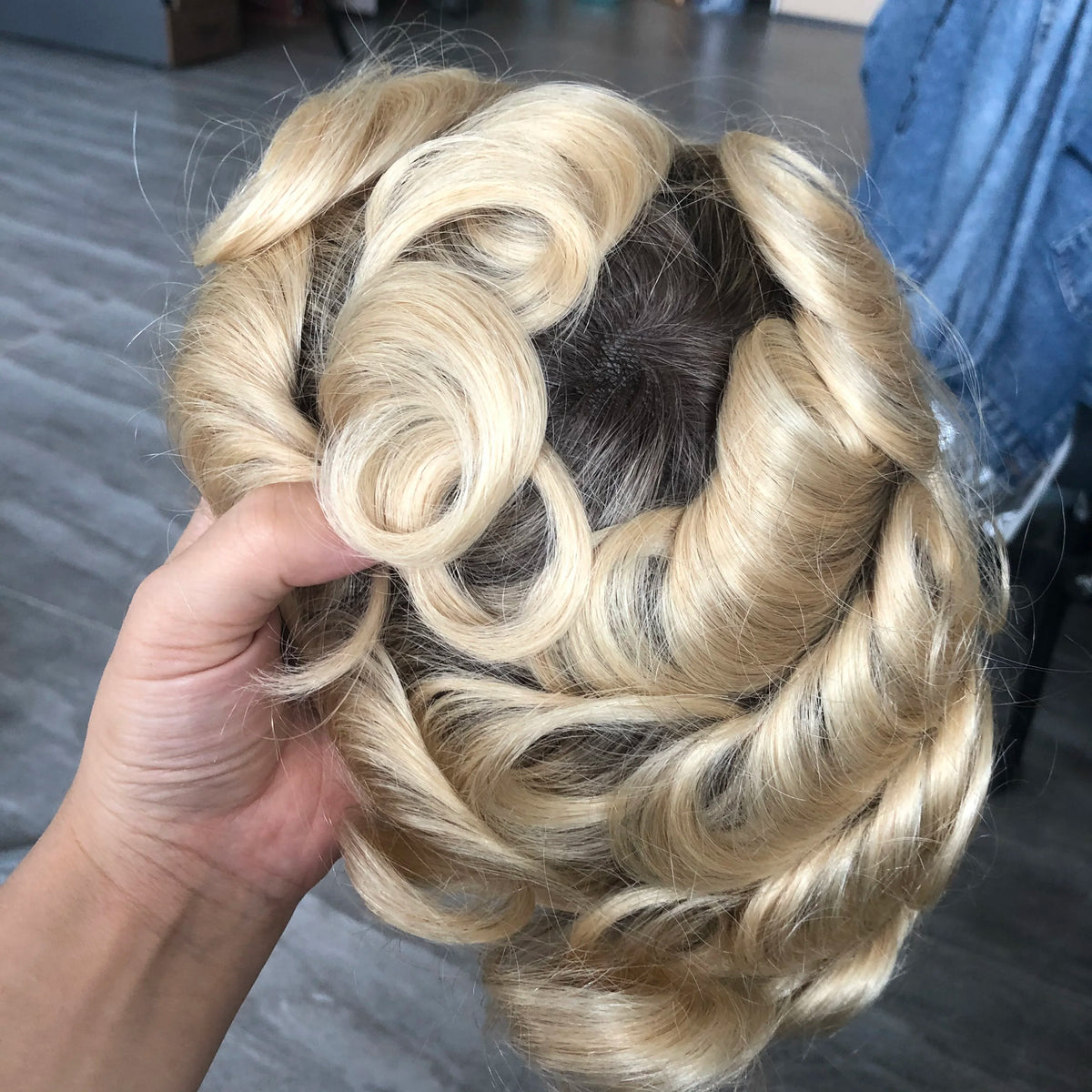 100% Human Hair Ombre Honey Brown Men's Wig Capillary Prosthesis System Natural