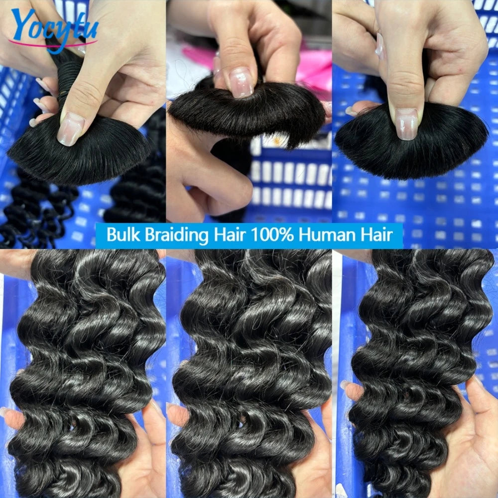 Deep Wave Bulk Human Hair Braiding 50G 100G, 100% No Weft Wet