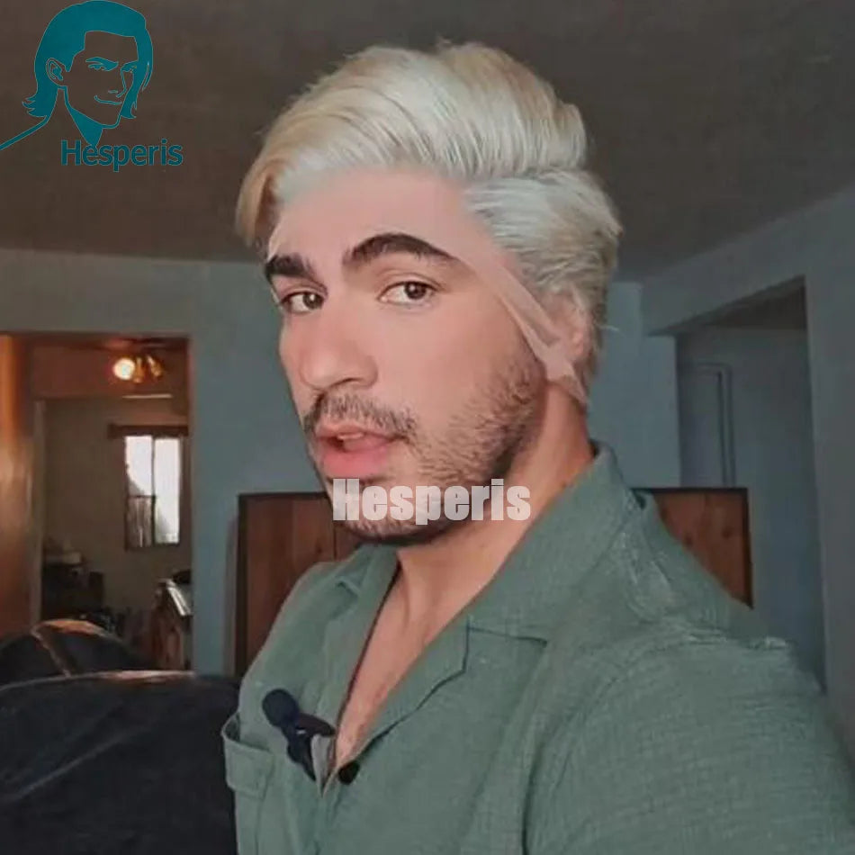 Blonde Human Hair Full Lace Wig for Men, Pixie Cut, Pre-Plucked