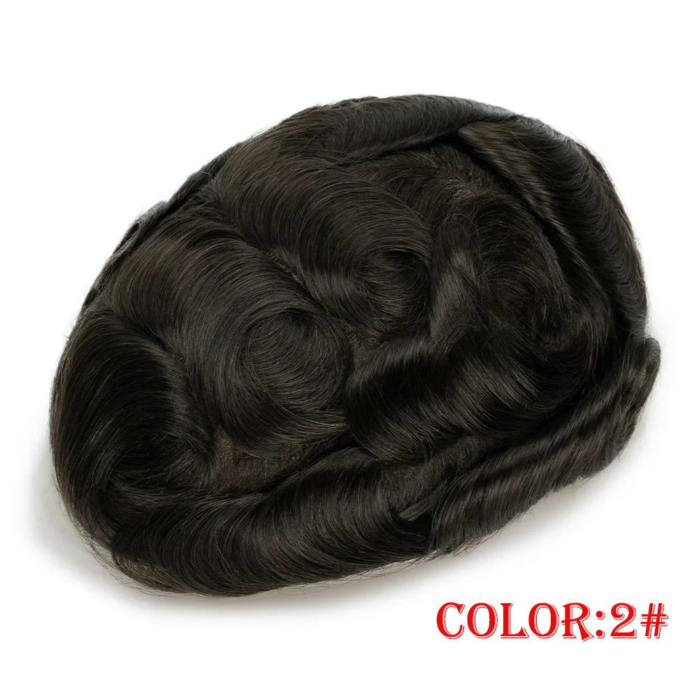Men Toupee V Loop 0.06-0.08mm Thin Skin Human Hair Replacement System for Men Natural Hairline Wig Man Male Hair Prosthesis