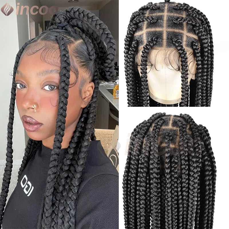 Synthetic Large Box Braided Wigs Jumbo Knotless Full Lace Front Tribal Braids