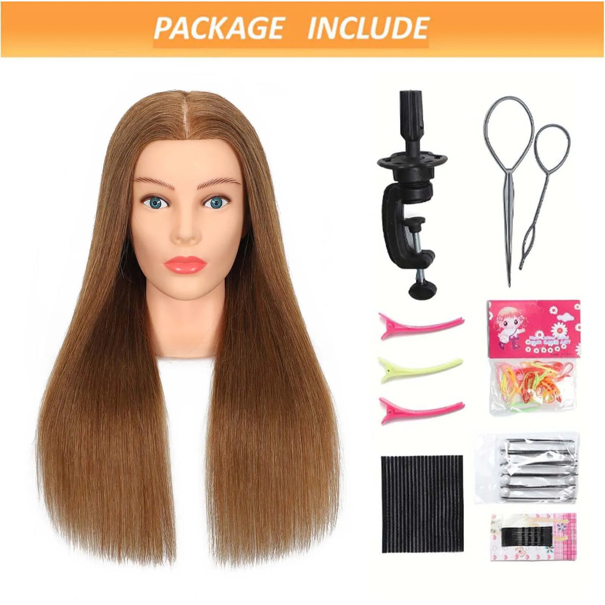 Mannequin Head with 100% Real Human Hair for Cosmetology Hairstyle Practice