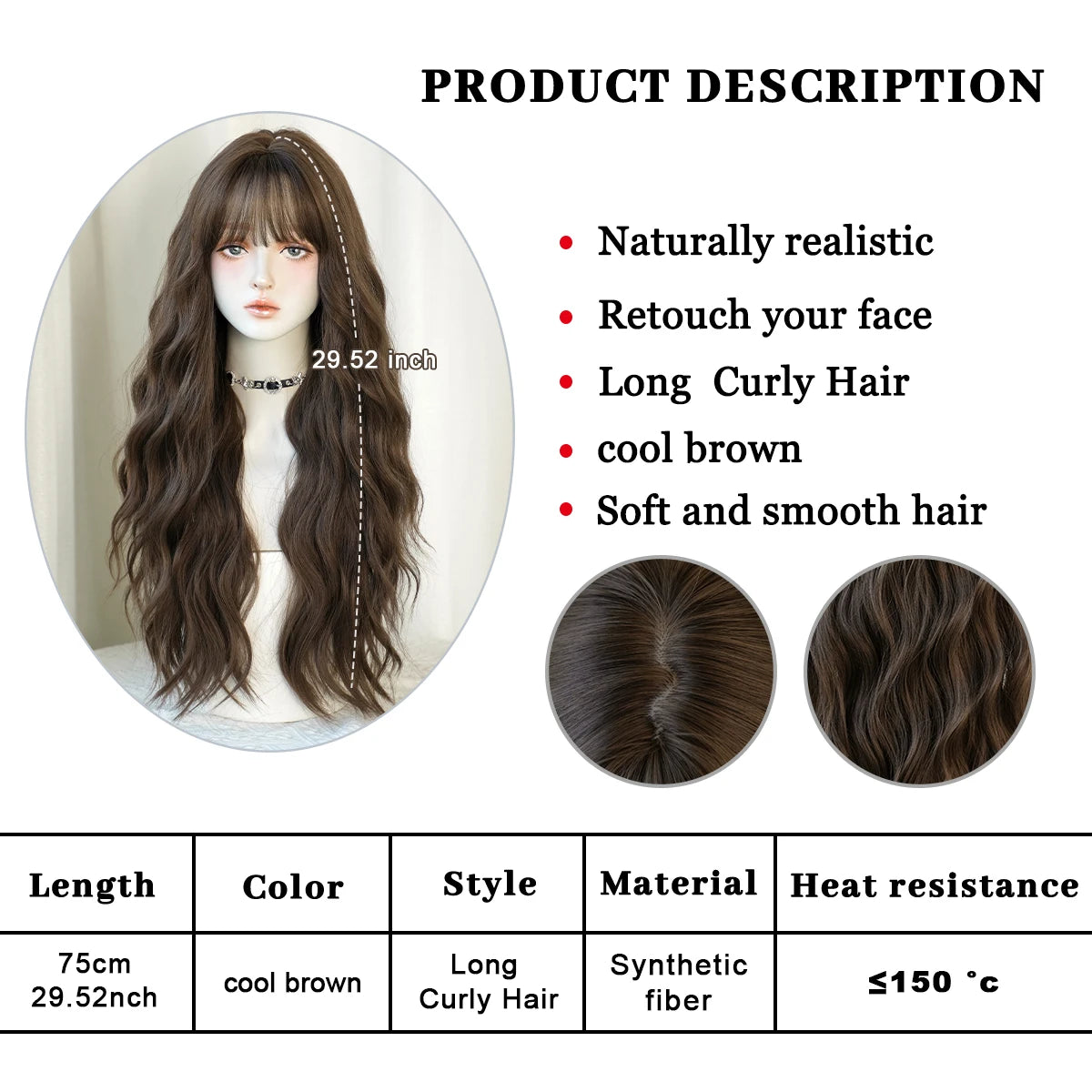 Long Wig Synthetic Wavy Light Brown Wigs Daily Party High Density Layered Wig With Bang