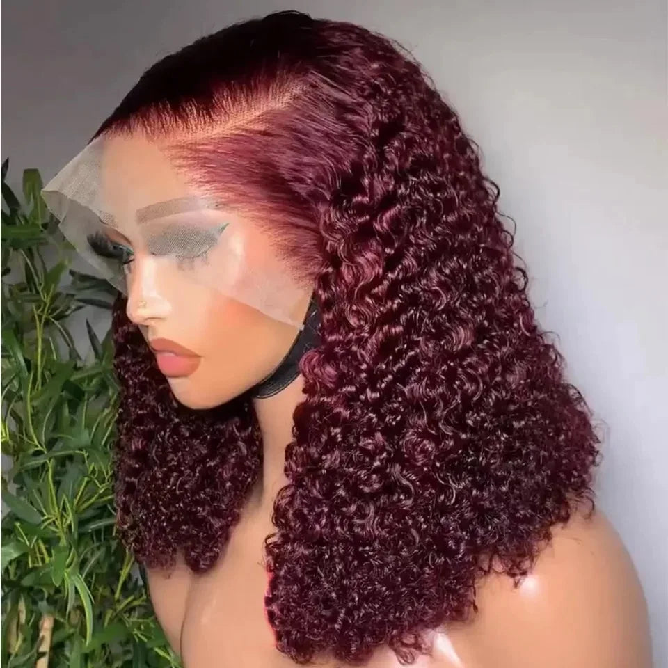 Water Wave Short Bob Cut 99J Red Burgundy Color, 13x4 Lace Front
