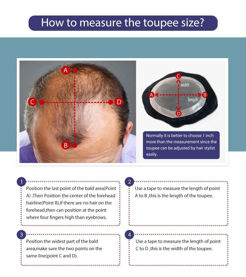 Pre Cut Styled Toupee Hair Thin Skin V Looped Human Replacement System