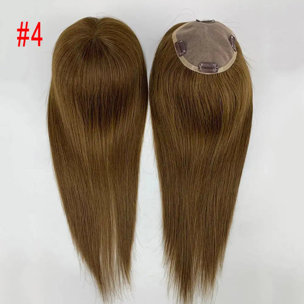 Straight Virgin Human Hair Topper — Mono Base, Clip-In Hairpiece