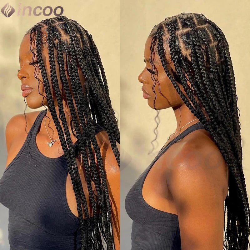 Synthetic Large Box Braided Wigs Jumbo Knotless Full Lace Front Tribal Braids
