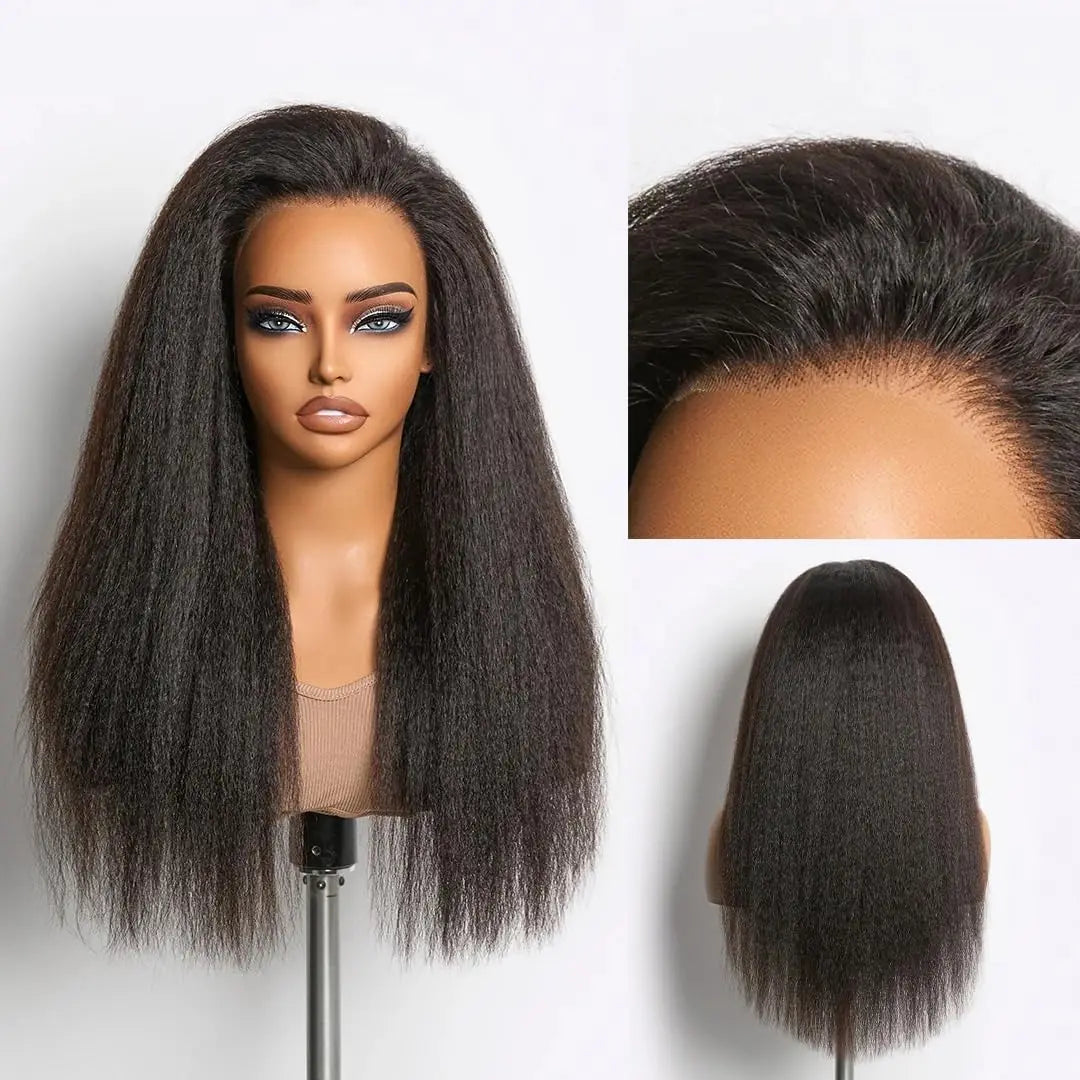 250% Density 360 Full Lace Glueless Wig, Kinky Straight Human Hair with Drawstring