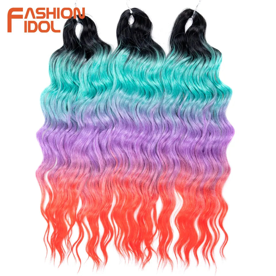 Loose Deep Wave Synthetic Braiding Hair Extensions - 24 Inch Water Wave, Ombre Blonde Twist Crochet