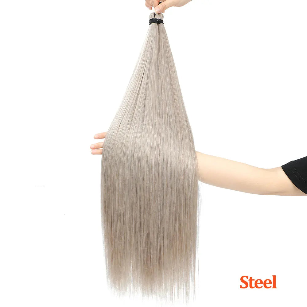 300G Straight Pony Hair Bundles Crochet Braids Synthetic Braiding Ombre Brown Soft