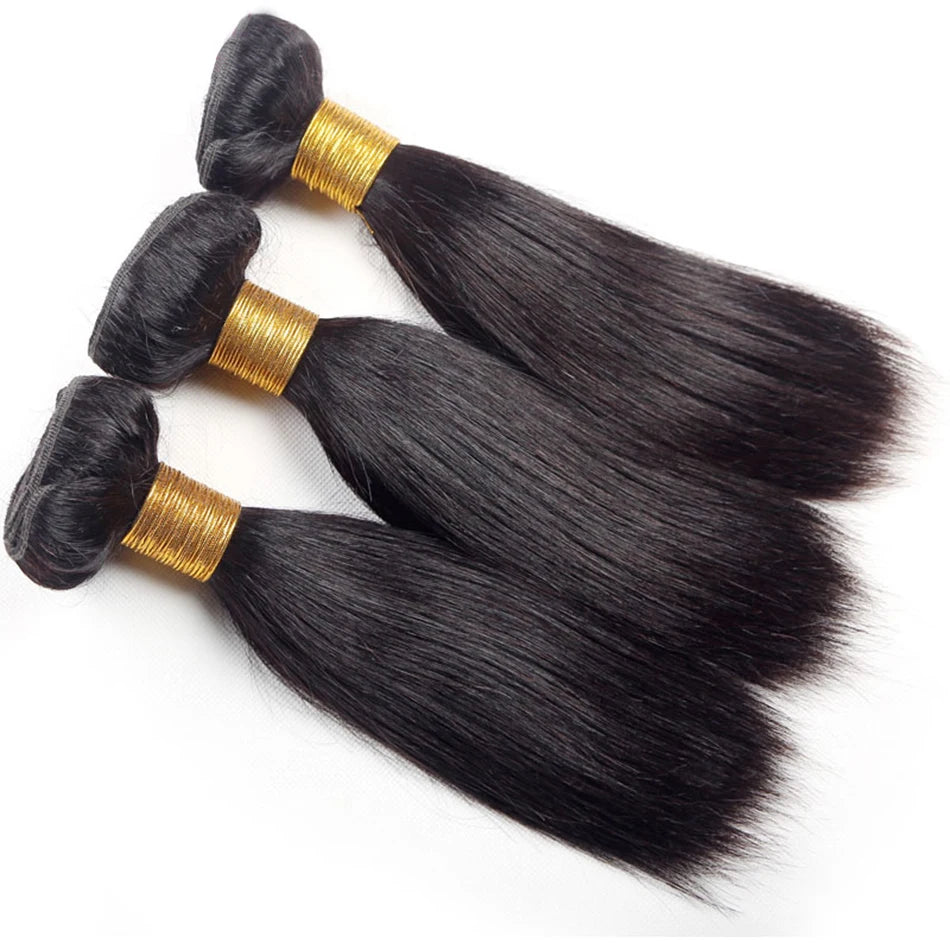 15A Brazilian Bone Straight Bundles with 13x4 Frontal, Virgin Human Hair, HD Transparent Lace