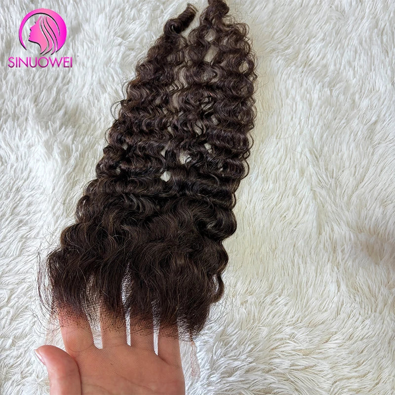 Chocolate Brown Burmese Curly Bundles with 13x4 Transparent Lace Frontal Closure