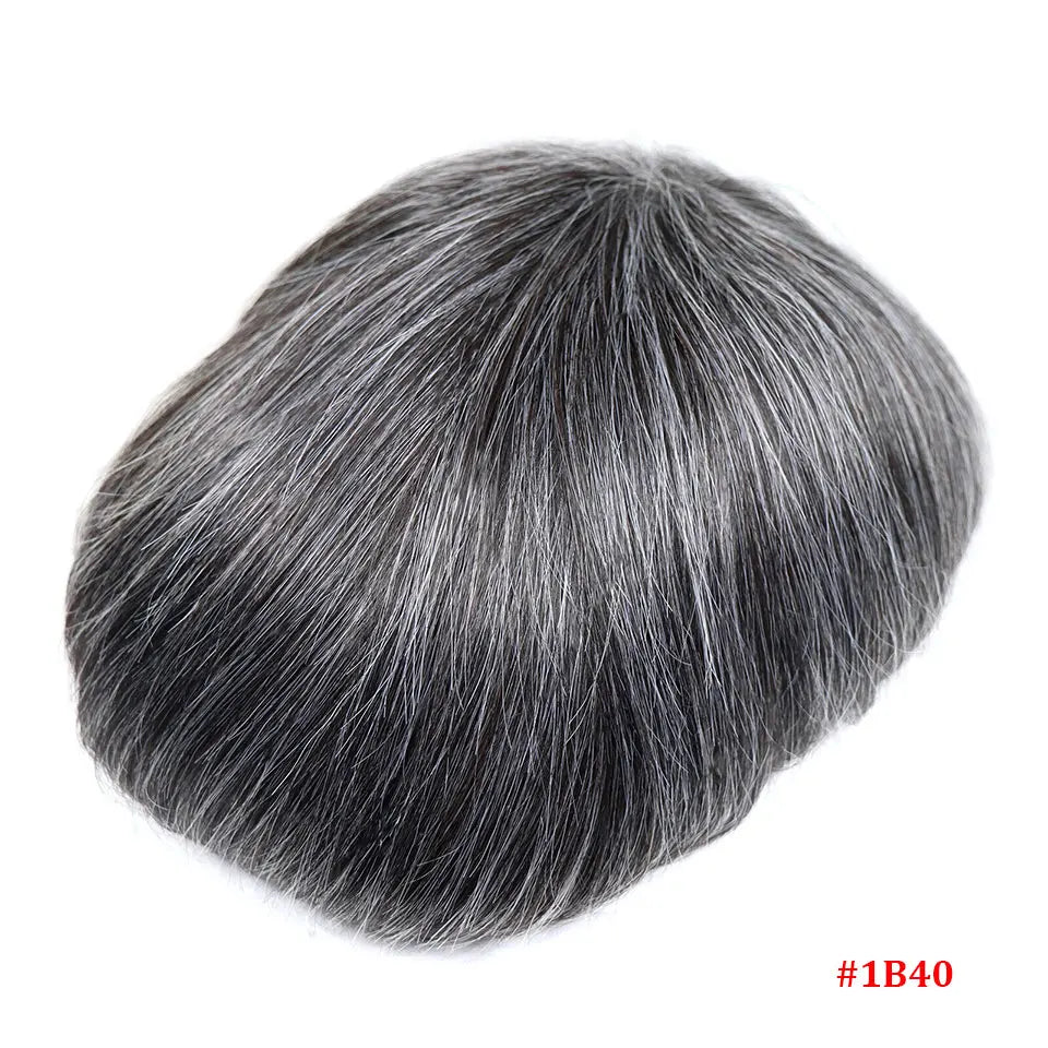 0.08-0.10MM Full Skin PU Toupee V Loop Human Hair Men's Wigs Capillary