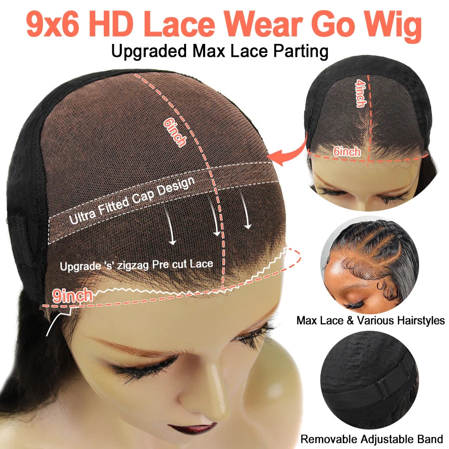 9x6 Ultra Fitted Glueless Wig Human Hair, 250% Real HD Lace Frontal