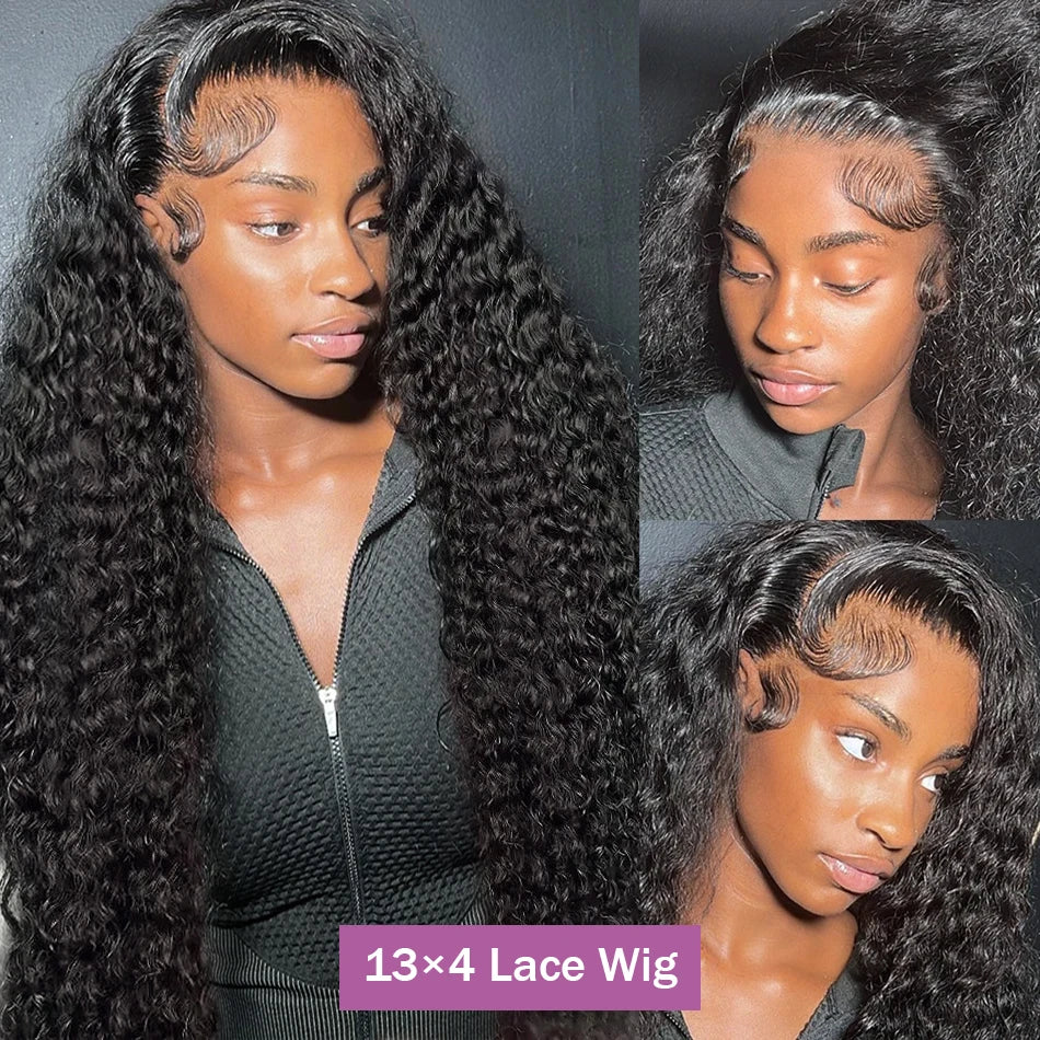 Deep Wave Lace Front Human Hair Wigs, 200% Density 13x6 Frontal Pre