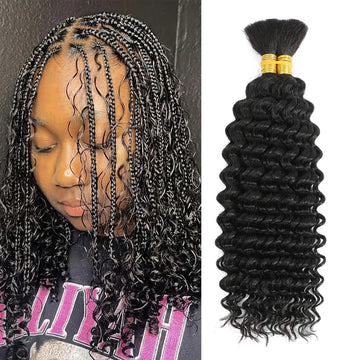 Deep Wave Bulk Human Braiding Hair for Boho Braids - Brazilian Virgin, 14 Inch, 100g (2 Bundles)