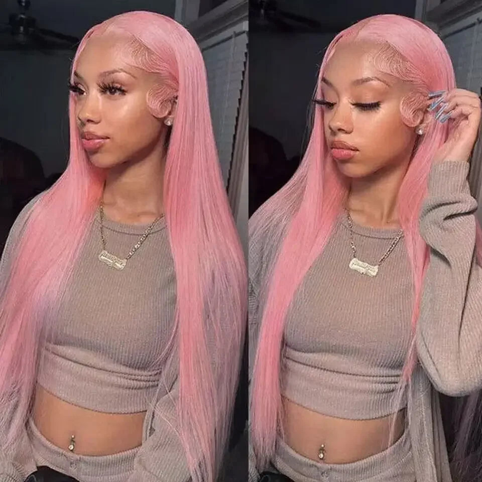 13x4 Pink Wig Lace Front Human Hair Brazilian HD Frontal Pre Plucked