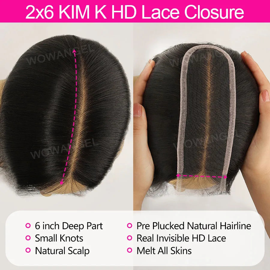 Straight Human Hair Bundles with 2x6 HD Lace Closure, Deep Part