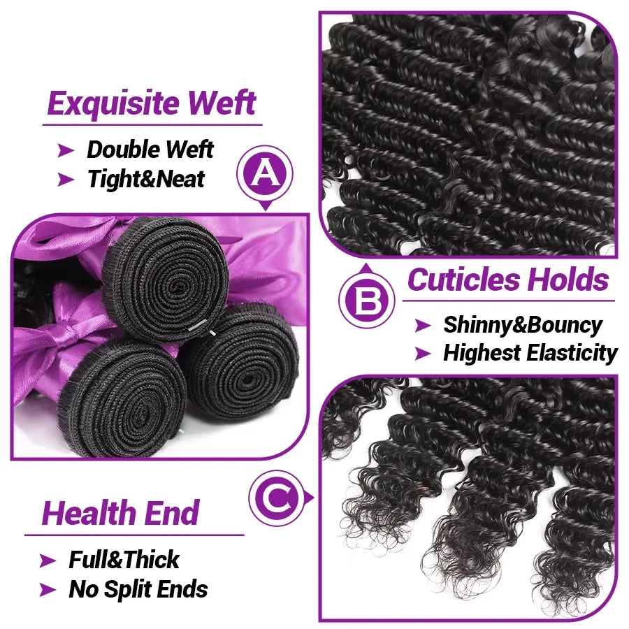 Burmese Raw Curly Human Hair Bundles Deep Wave Sew in Quickly Weave