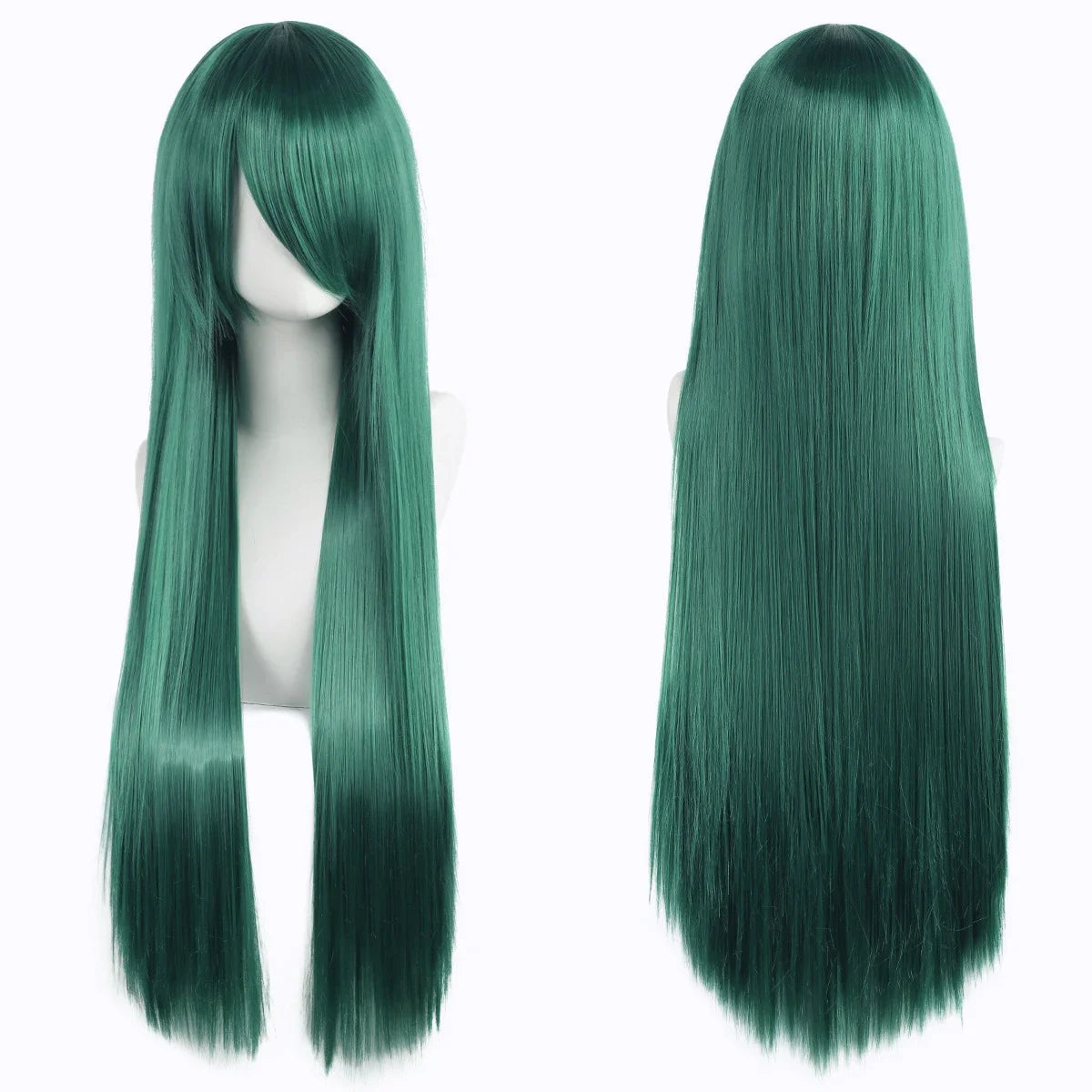 80cm Long Straight Synthetic Cosplay Wig with Bangs, White Green Silver Pink, Heat Resistant