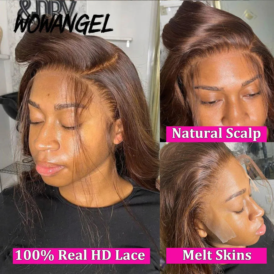 Chocolate Brown Wigs, 13x6 HD Lace Front Melt Skins Body Wave Human