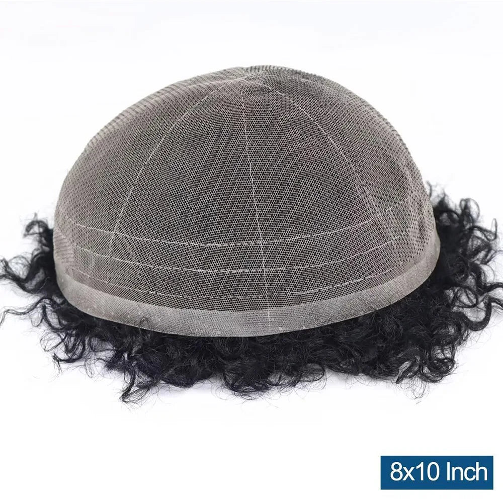 Afro Curly Full Lace Mens Toupee 8mm Wave Human Hair Piece African