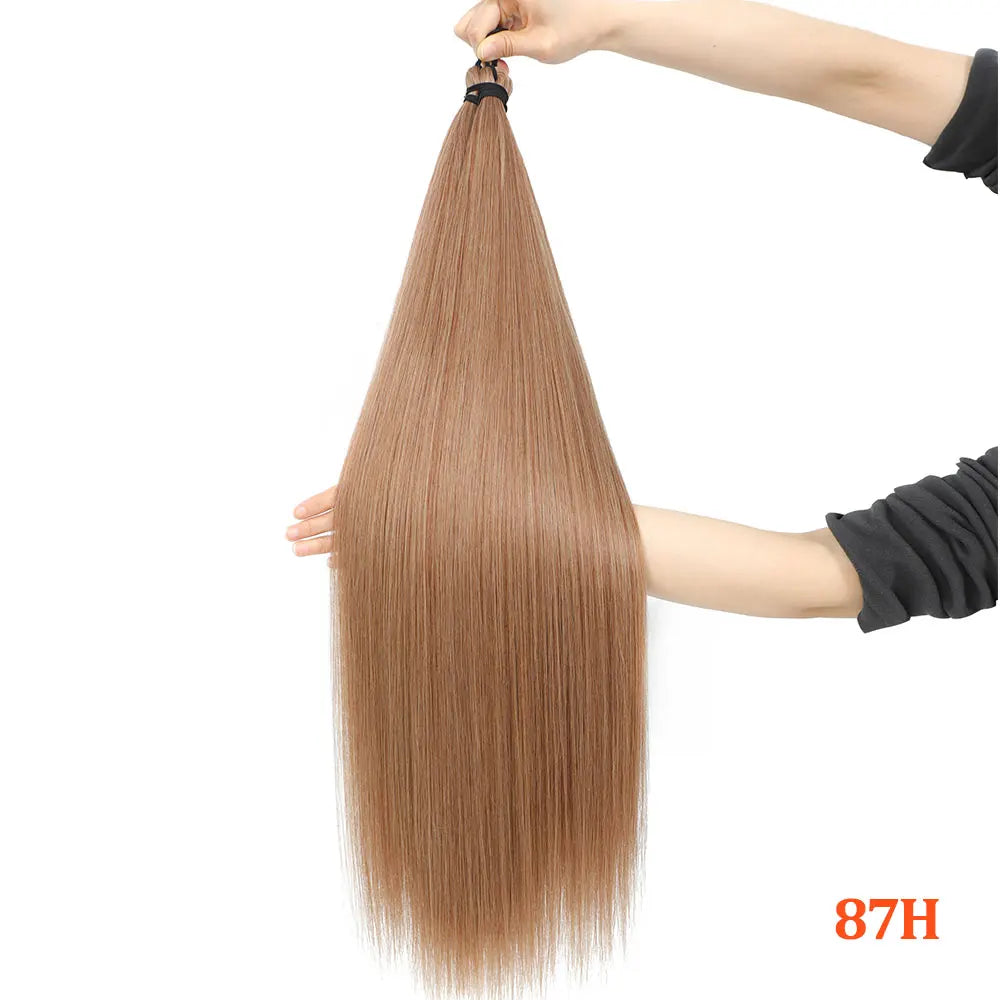 300G Straight Pony Hair Bundles Crochet Braids Synthetic Braiding Ombre Brown Soft