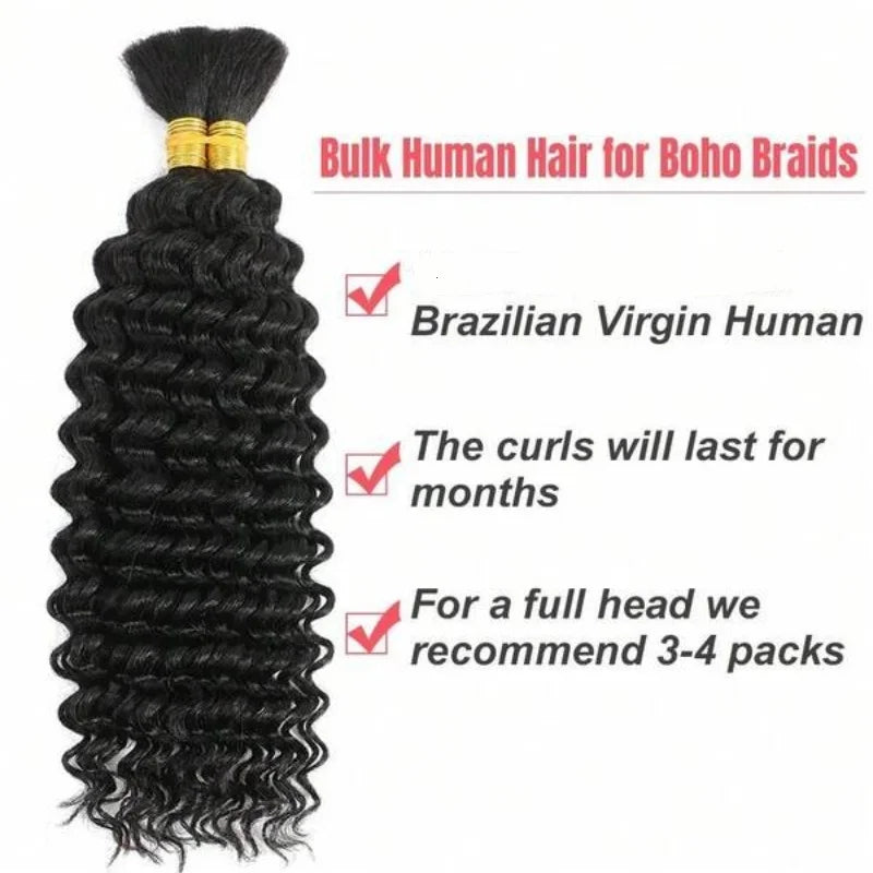 Human Braiding Hair Deep Water Wave Bulk 110g Bundles Full Thick No