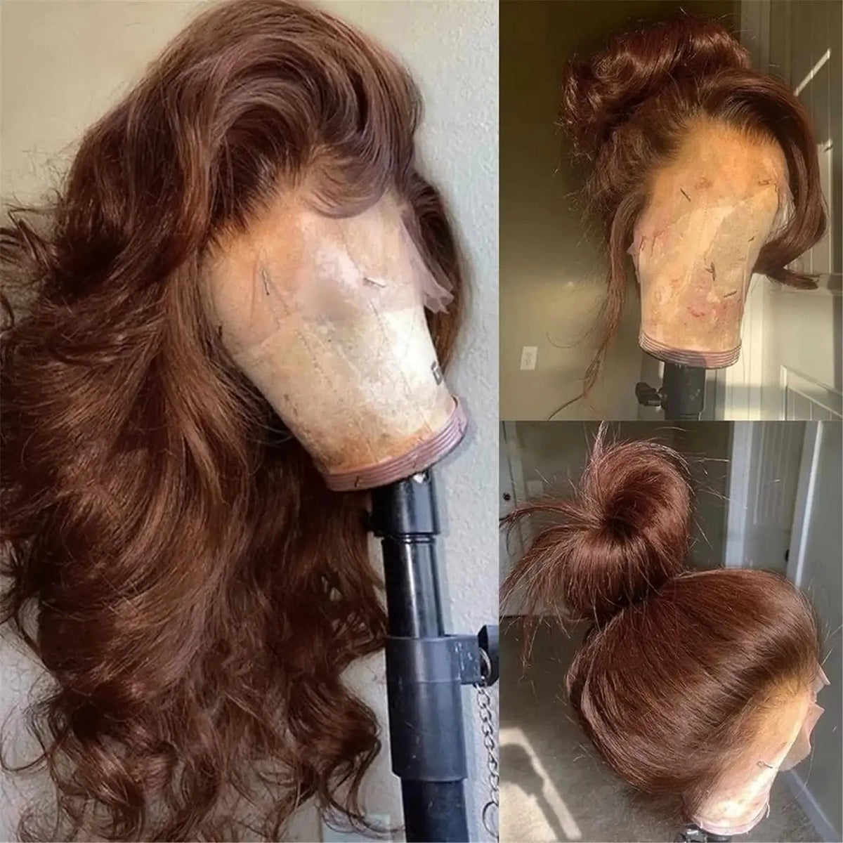 180% Density Brown Roots Ash Blonde Body Wave Lace Frontal Wig, 13x4, Ombre, Synthetic Blend